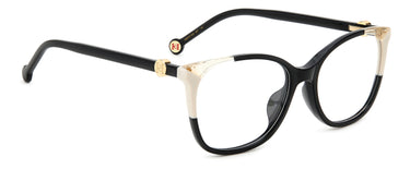 Designer Women Carolina Herrera Eyeglasses: HER 0113/G - Black Ivory(2)- SpecSMART Eye Clinic (Diagonal View)
